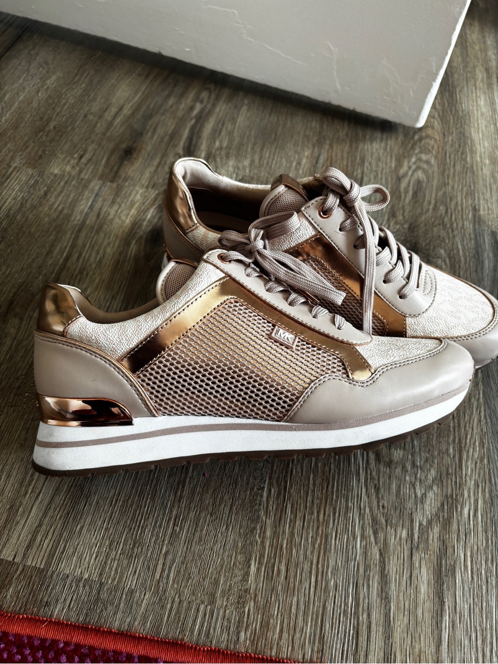 Michael Kors Rose Gold and Beige Athletic Sneakers